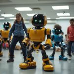 Robot teacher leading a class in physical movement