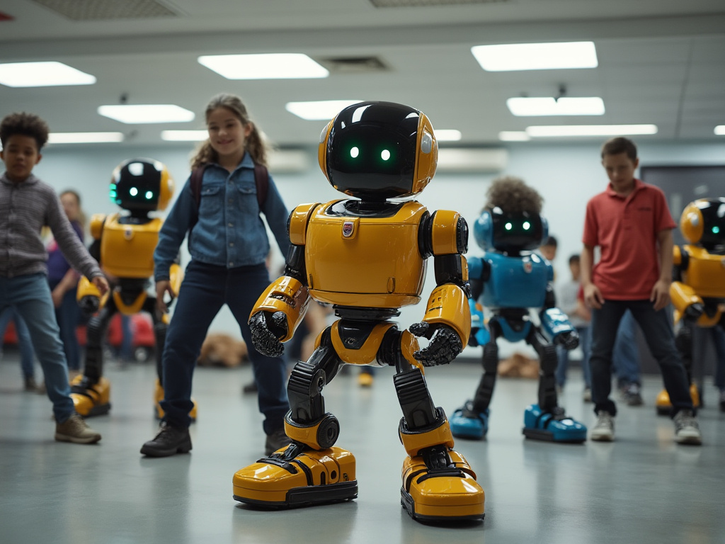 Robot teacher leading a class in physical movement