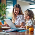 woman teaching a child english