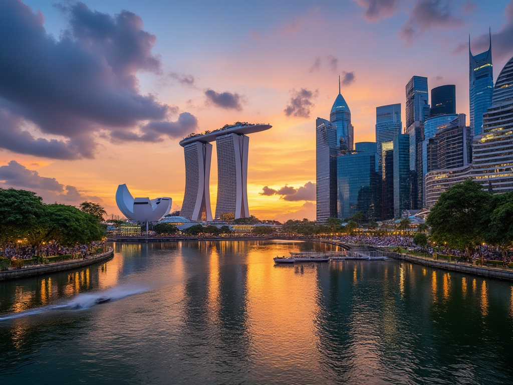 city of signapore at sunset