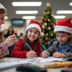 2 children and one adult teacher making holiday projects