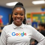 Woman in a Google shirt