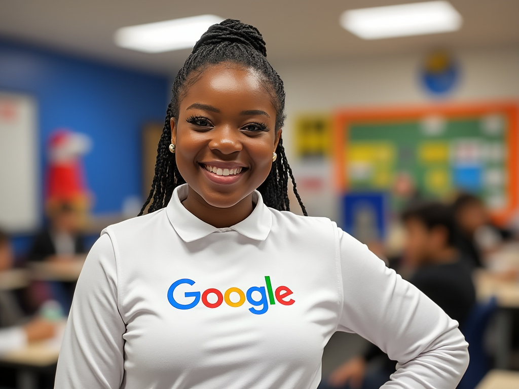 Woman in a Google shirt