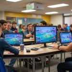 students in a classroom looking at computers