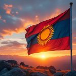 mongolian flag at sunrise