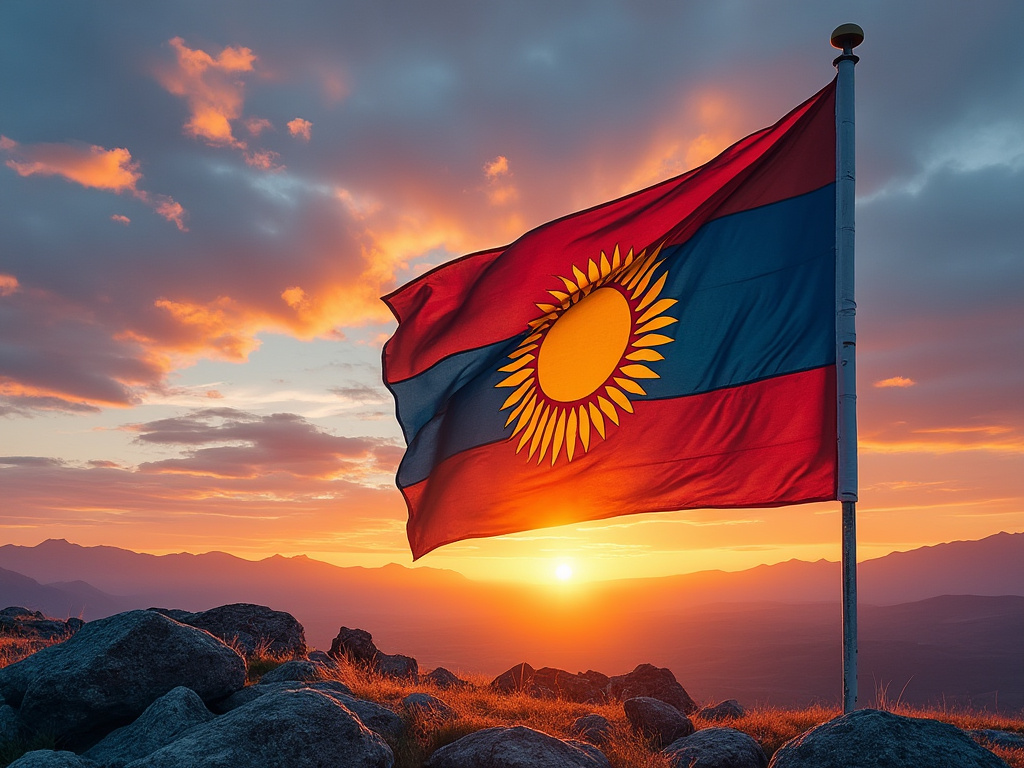 mongolian flag at sunrise