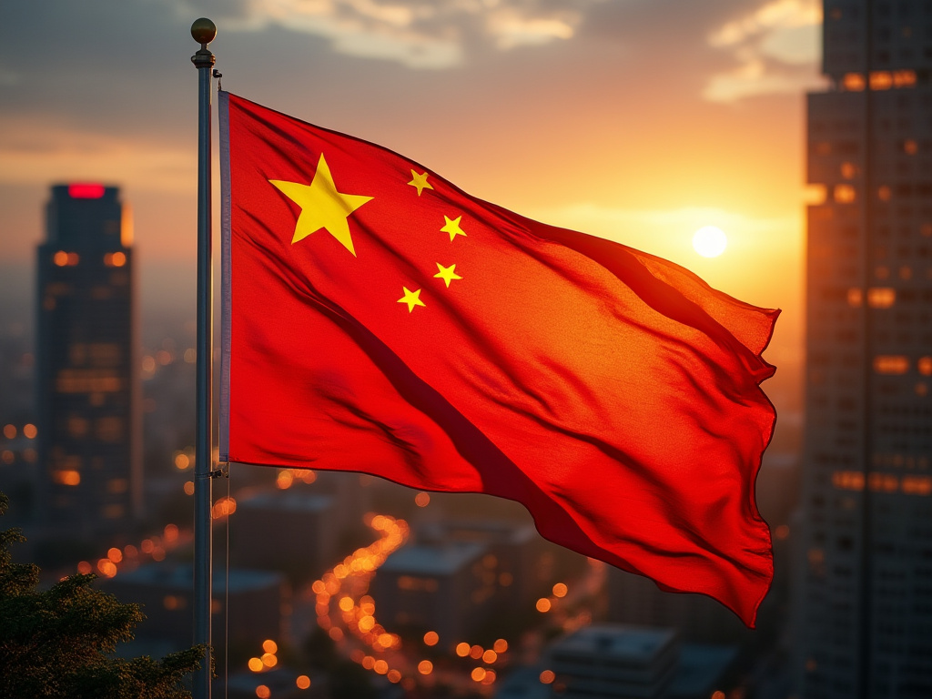 flag of china at sunrise