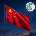 flag of china at night with full moon