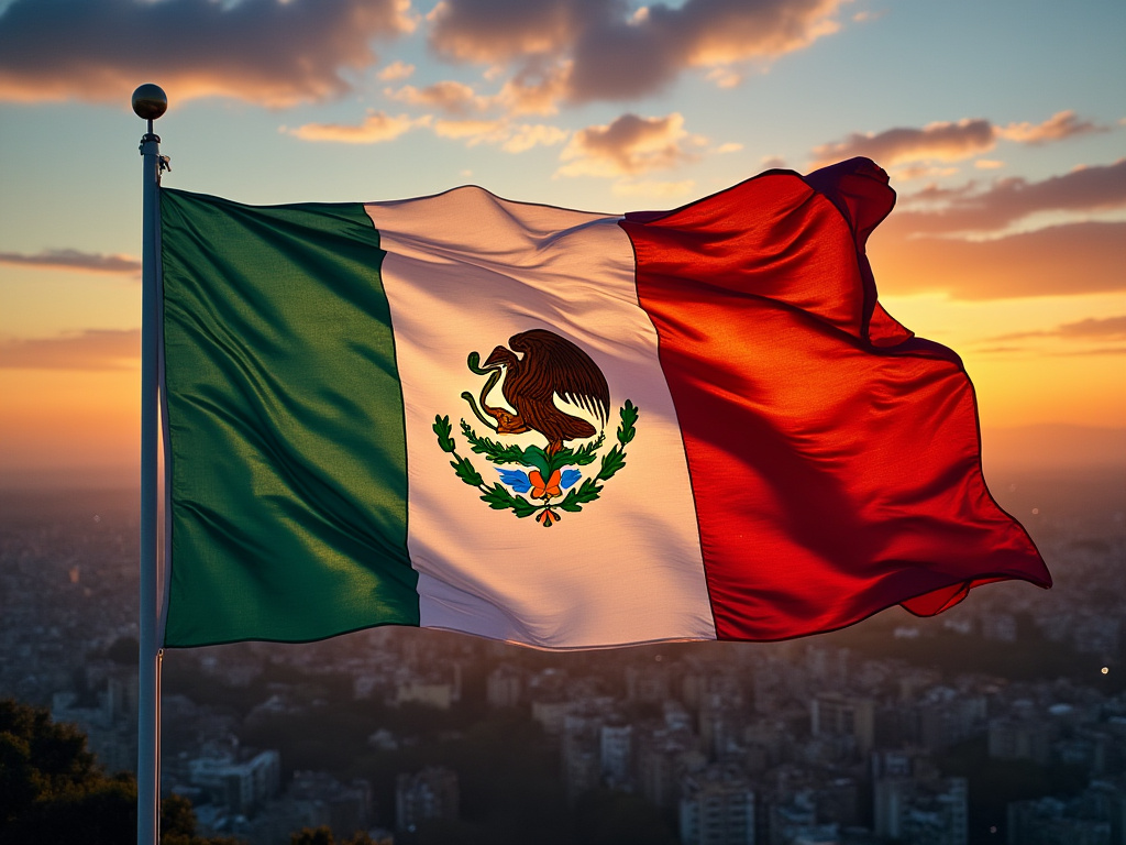 flag of mexico at sunrise