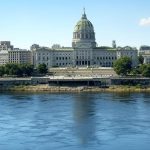 View of Pennsylvania state capitol building.