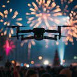 New years show with fireworks and drones