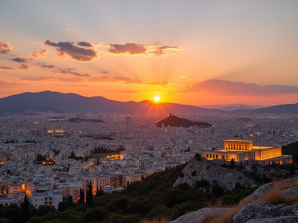 athens greece at sunset