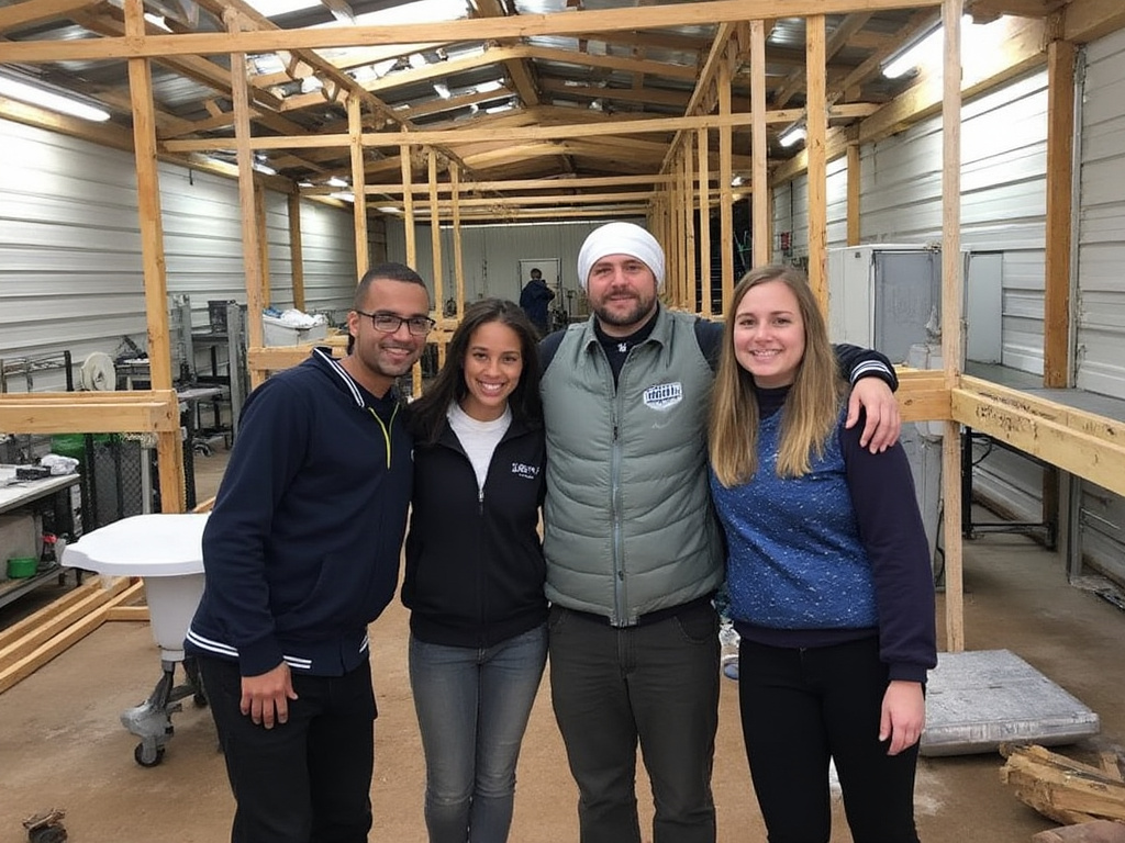 Teachers building an indoor shelter