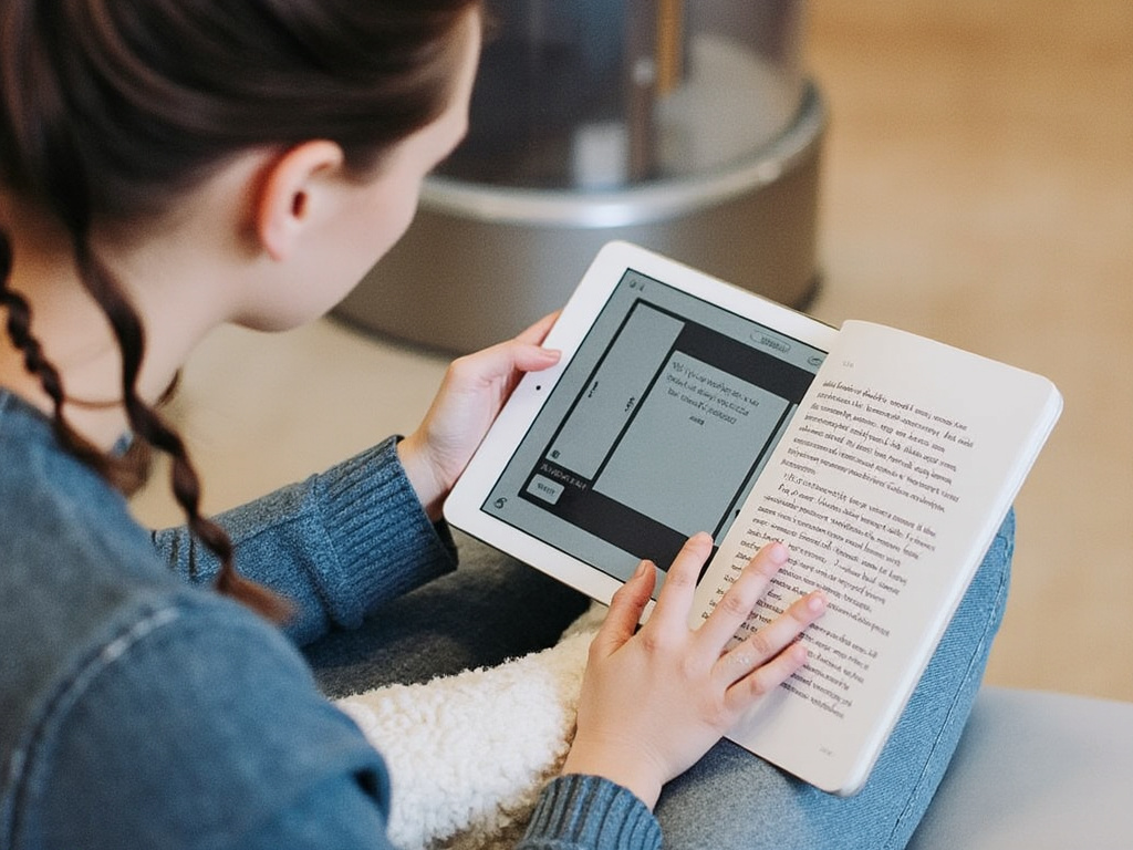 person reading a book on a tablet