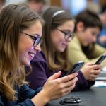 Students learning with cell phones