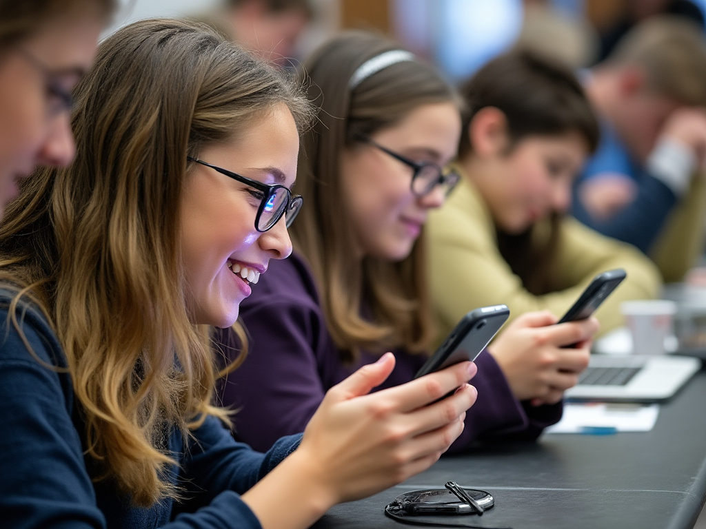 Students learning with cell phones