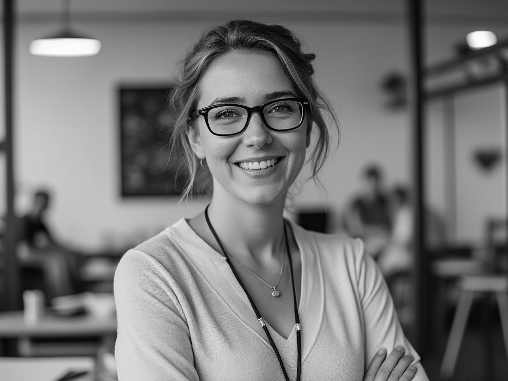 Black and white image of a tesol teacher