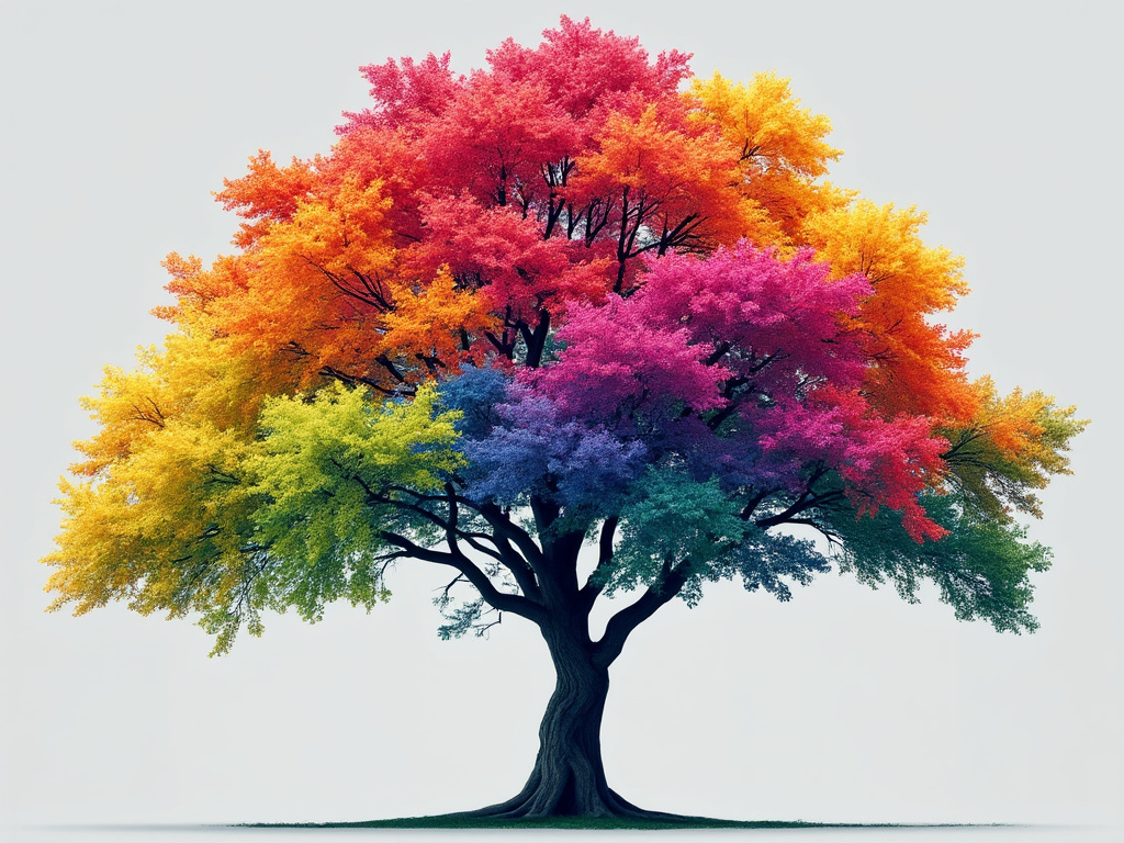 tree with rainbow colored leaves