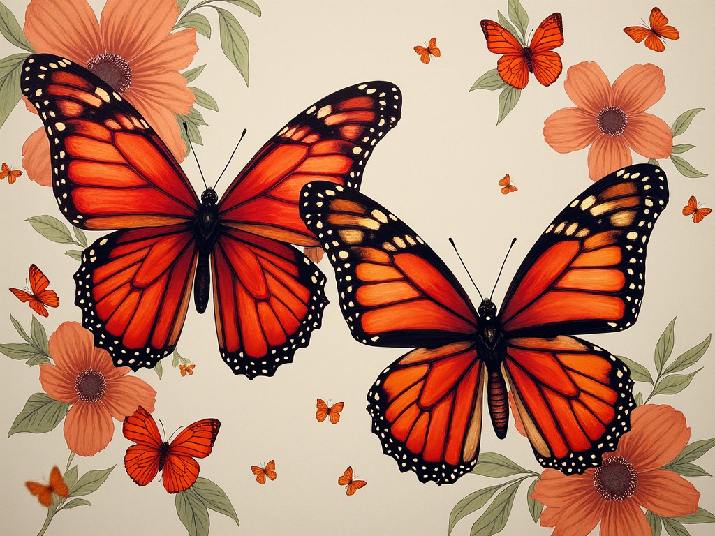 2 red butterflies