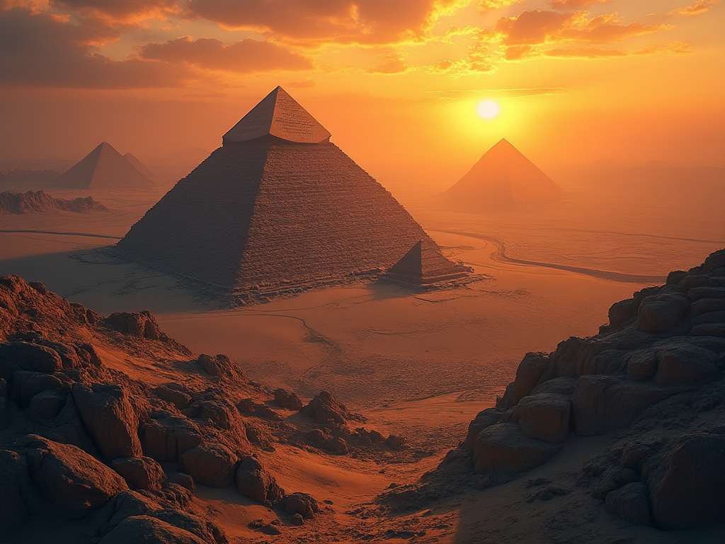 Egyptian pyramids at sunrise