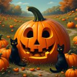 pumpkin patch with black cats