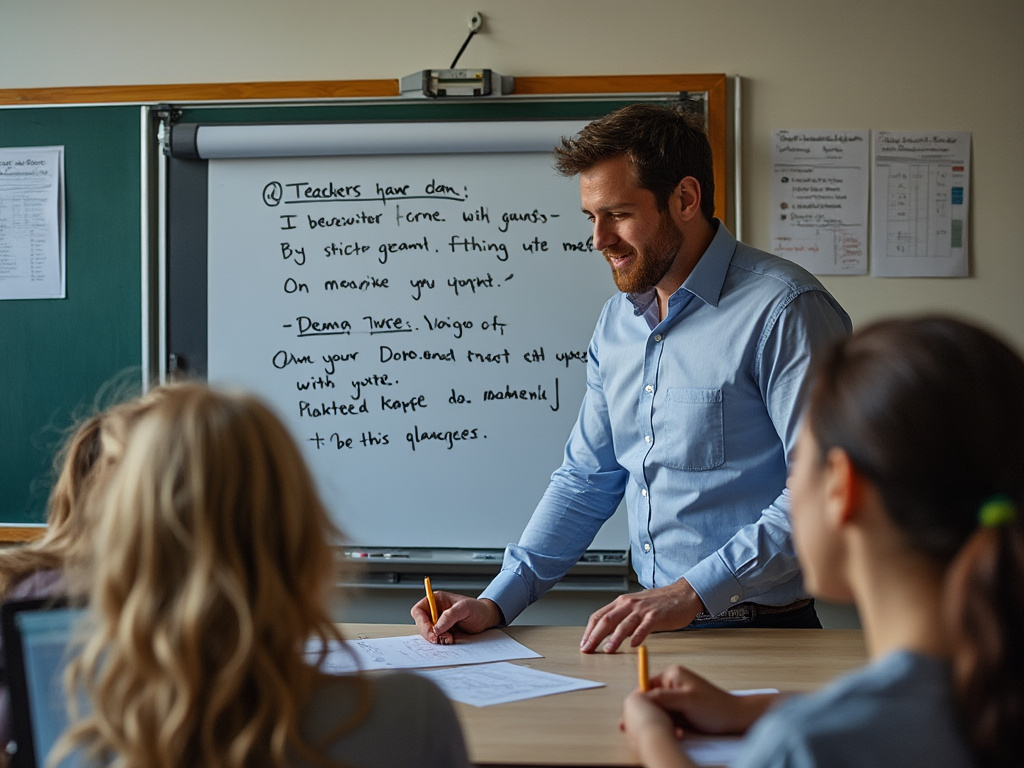 teacher writing in class