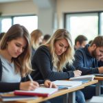 students taking an exam