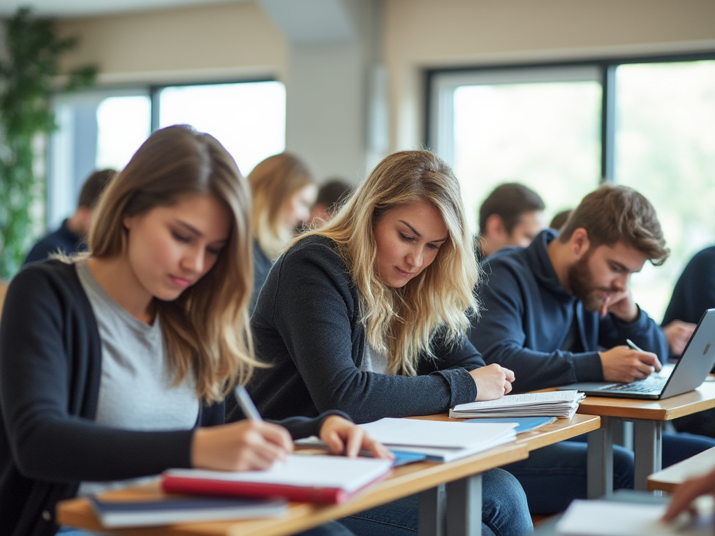 students taking an exam