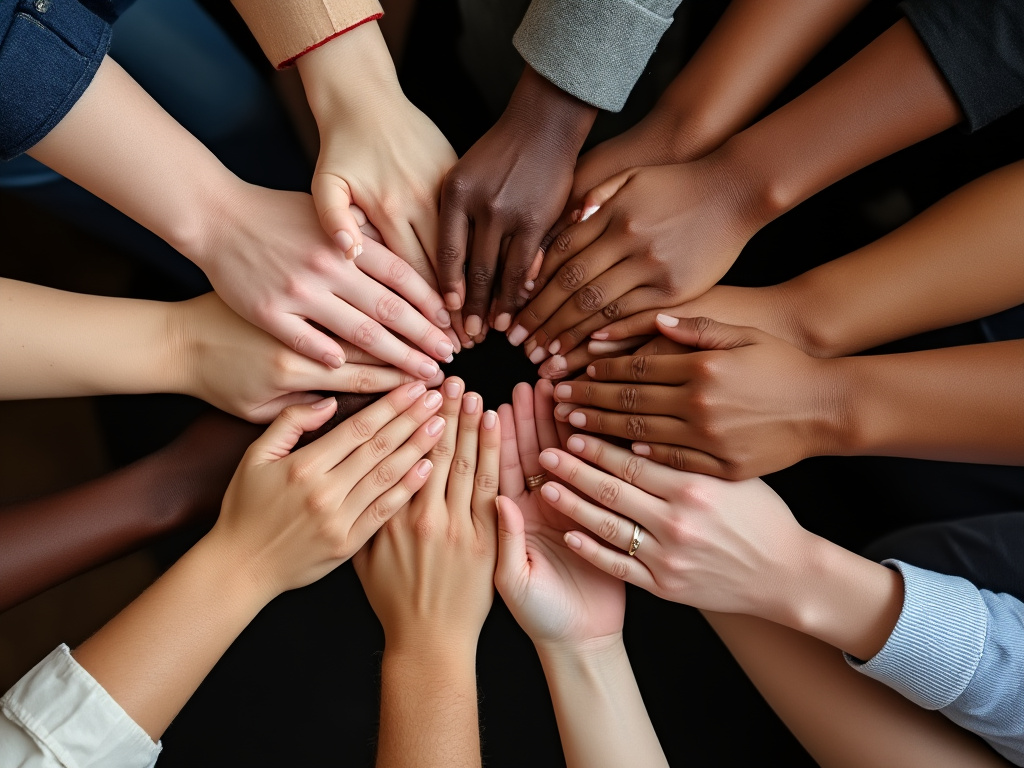 Hand from different ethnic groups in a circle