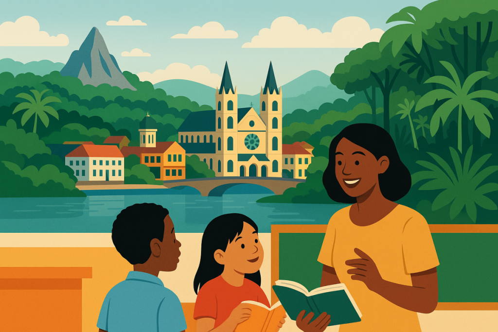 cartoon picture of TESOL teachers teaching students in Suriname