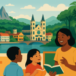 cartoon picture of TESOL teachers teaching students in Suriname